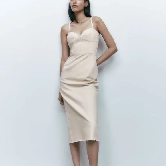white christmas dresses Cream Draped Double-Layer Strap Dress L